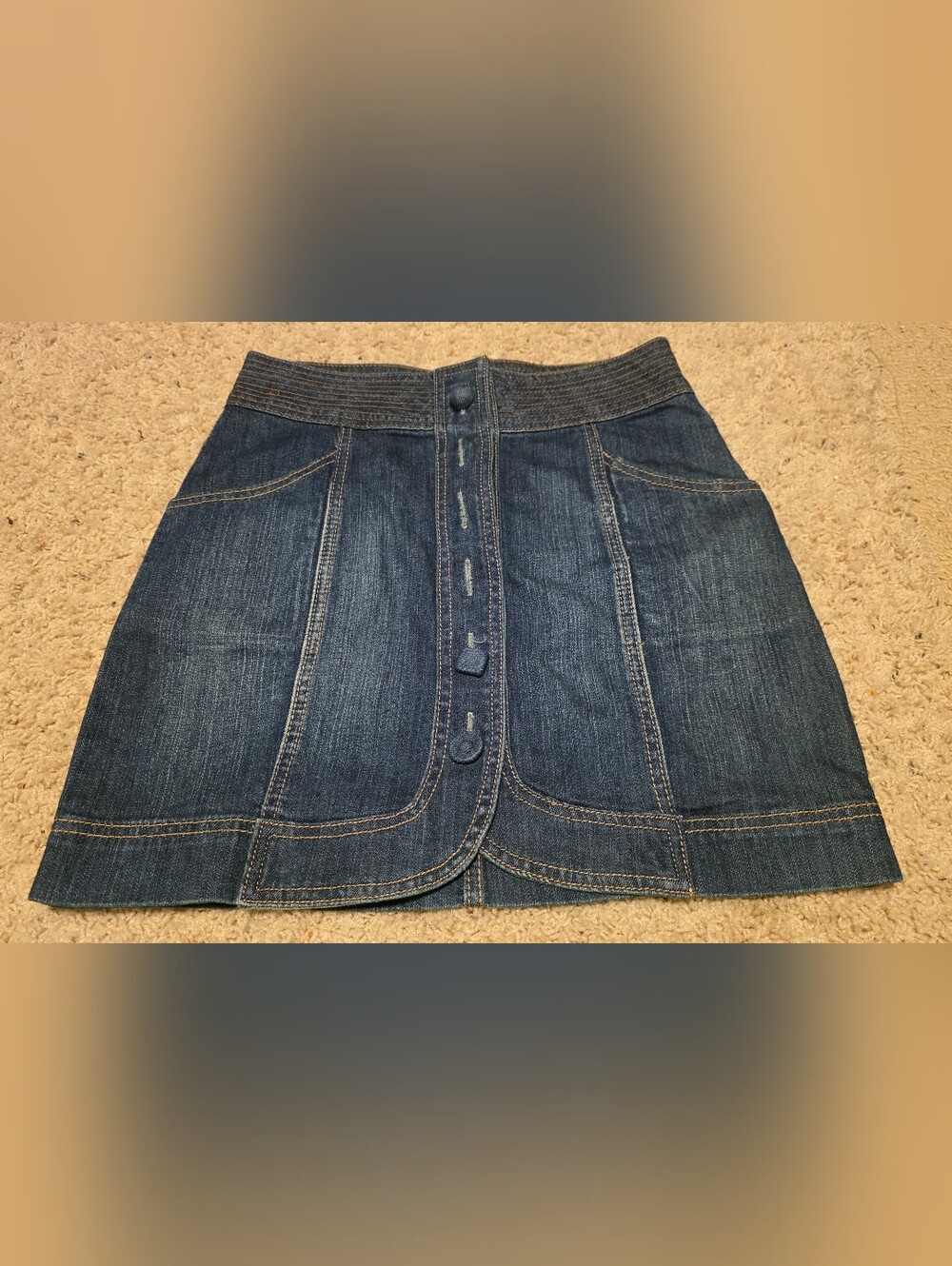 4/$67 Deal! Dark Blue Denim Mini Skirt with Front Buttons